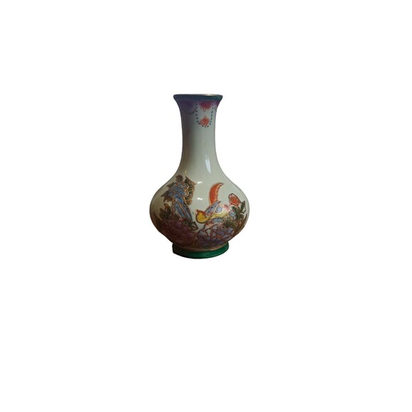 Vintage Chinese Style Small Vase Decoration Cottage Whimsical Floral - Picture 1 of 4